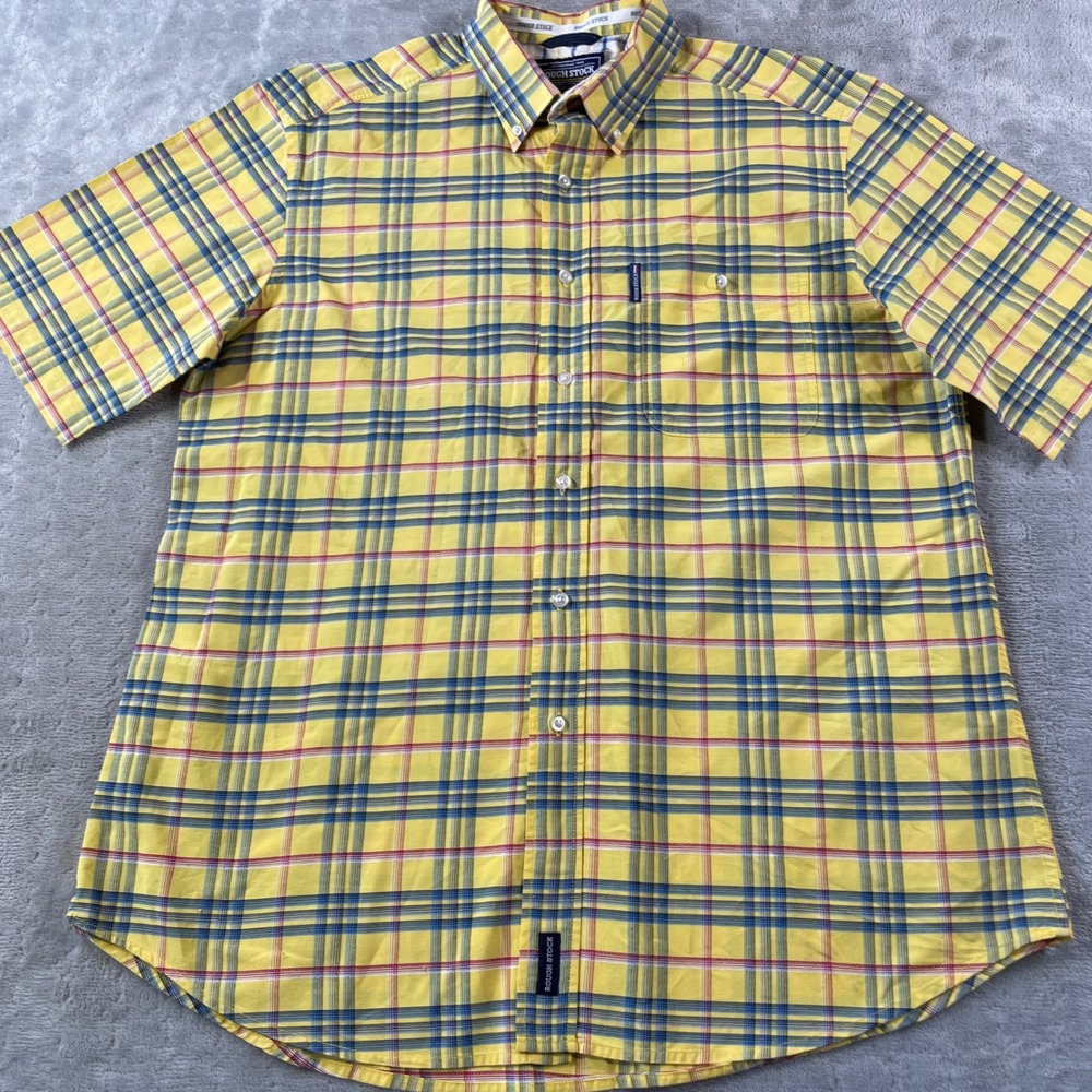 Rough Stock Shirt Mens XL Plaid Yellow Western Festival Short‎ Sleeve Farm